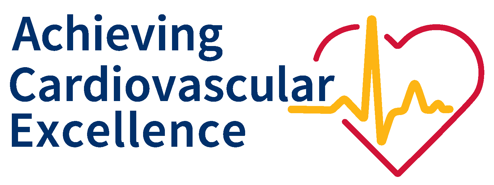 Achieving Cardiovascular Excellence logo with the project name in blue text and a red heart outline containing a yellow electrocardiogram line.